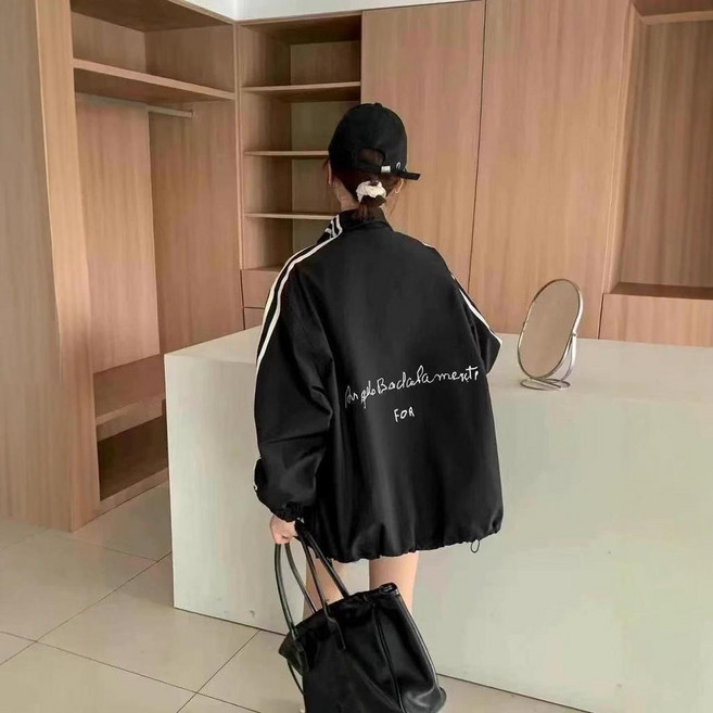 美式復古立領三條槓棒球服外套