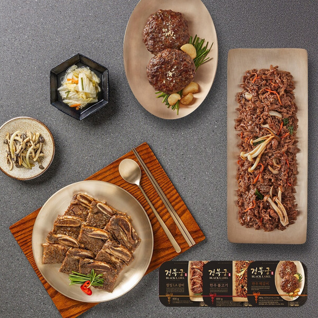 (신세계단독)[경복궁] 칼집LA갈비+한우불고기+한우떡갈비 혼합 구성, 1.4kg, 1세트