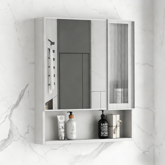 YAPOGI 스마트 방무 탄소섬유 미러 컴비네이션 욕실수납장, 1세트, 화이트 A