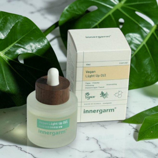 [보습&영양케어] 이너감 비건 라이트업 오일 40ml 빠른흡수 산뜻한텍스처 저자극 비건 미백오일 가볍게흡수 플로럴향 촉촉하고 부드러운피부 깔끔한마무리 피부밸런스유지 Y존미백, 1개
