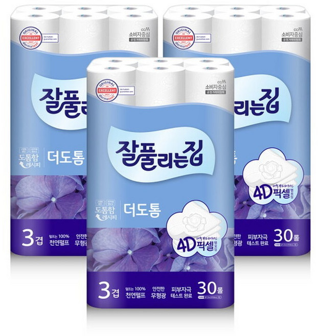 잘풀리는집 롤화장지 물에잘녹는 3겹 25m 30롤 3팩, 3세트