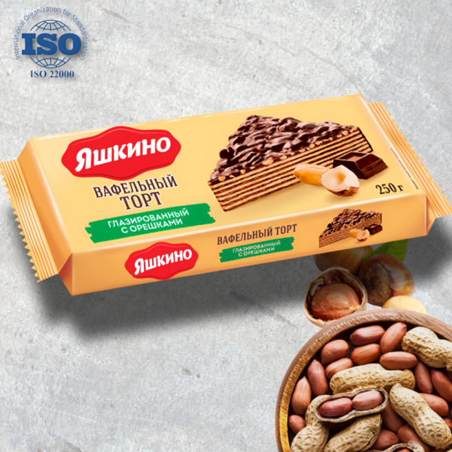 야시키노 땅콩&헤이즐넛 초코 글레이즈드 웨이퍼 케이크 유럽 러시아 과자 먹거리, 1개, 250g