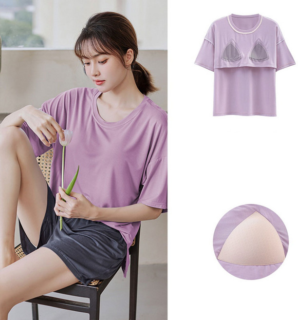 언에스온 반팔 캡내장 노브라 홈웨어 상하의세트