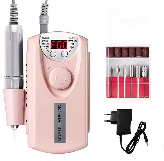 BIKASU 저소음 전동 젤 네일드릴 속도 조절 네일폴리셔 전동 네일드릴기, 1세트, 핑크색