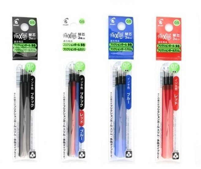 파이롯트 프릭션 지워지는 3색/4색 멀티 볼펜 0.5mm 리필심 4개 세트, 검정(1) + 파랑(1) + 빨강(1) + 혼합(1)