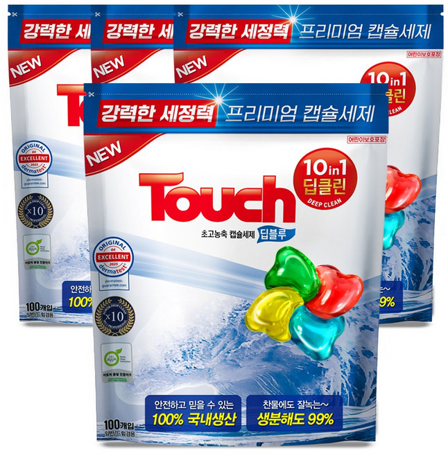 터치 프리미엄 초고농축 캡슐세제 딥블루 국내생산 에이프릴향, 4개, 100개입