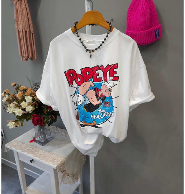 트렌드 뽀빠이 박스 롱반팔티