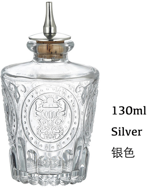 호환 칵테일 비터 병-빈티지 유리 디자인 코르크스테인레스 대시 탑 전문 바 세트 액세서리 도구, 11 130ml Silver