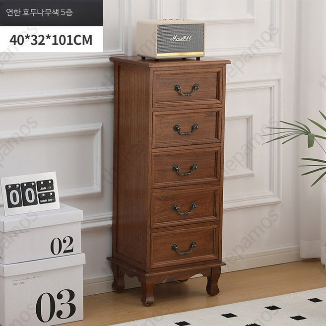 북유럽 서랍장 원목 엔틱 선반 테이블 우드 인테리어 다층 수납장 거실 탁자 옷서랍장 레트로, D_라이트 월넛 5단 서랍장, 5단