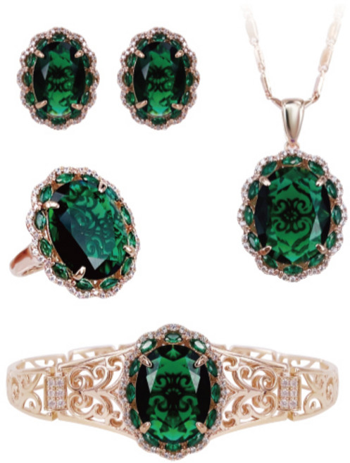 [혜성 주얼리] 루미엘 에메랄드 반지 팔찌 귀걸이 목걸이 4종