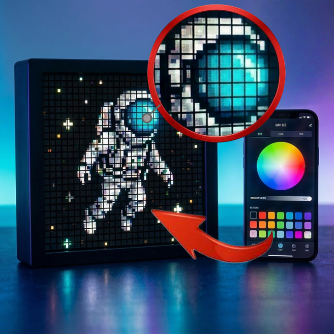 LED 픽셀 디스플레이 디지털 액자 픽셀아트 LED 액자 데스크테리어 인테리어 액자 앱제어, 1개, 블랙