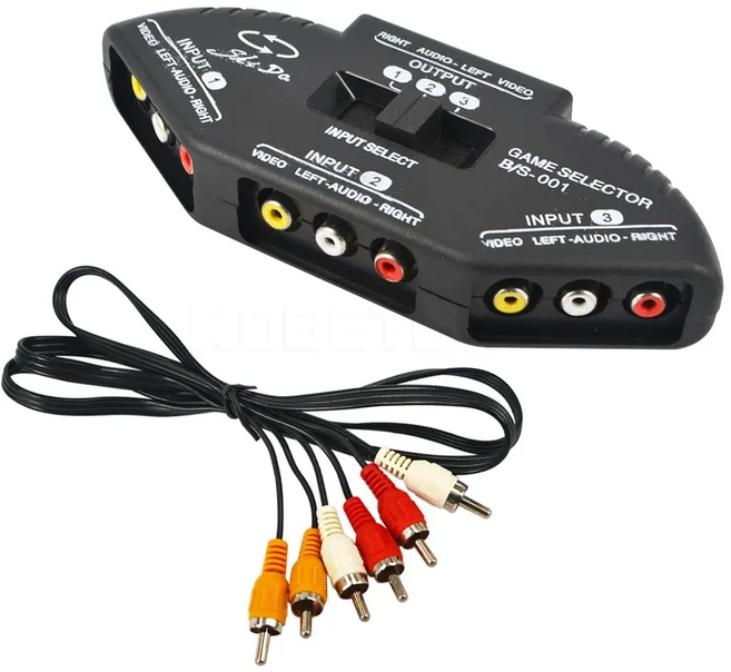 3웨이 오디오 AV RCA 블랙 스위치 선택기 박스 분배기 (TV X-box DVD 플레이어 장치 용 케이블 포함), 01 Black, 01 빠른