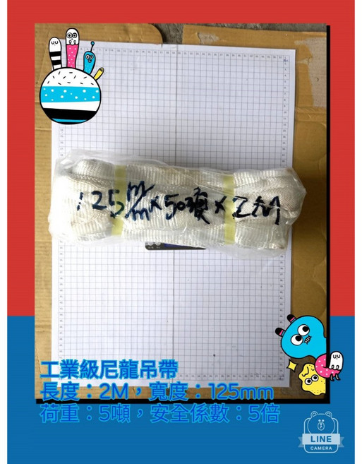EN1492-1 工業級尼龍吊帶 寬度125mm 荷重5T, 1個, 長度：2M (200公分), 尼龍吊帶, 2M