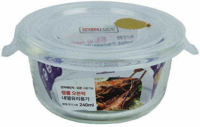 오븐락 내열유리 원터치찬기 원형 4호 240ml 유리용기 전자레인지 오븐용, 기본1, 1개