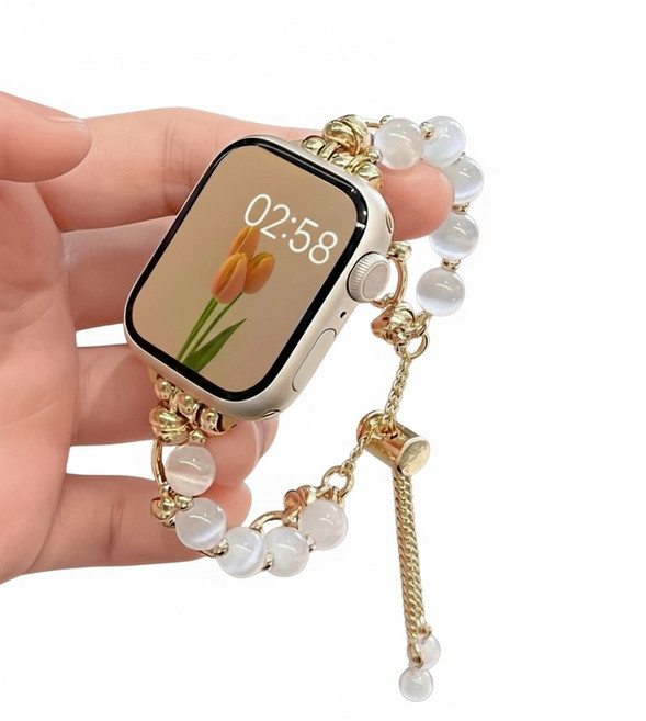 호환 애플워치 진주 메탈 스트랩, 38/40/41mm, 골드&화이트