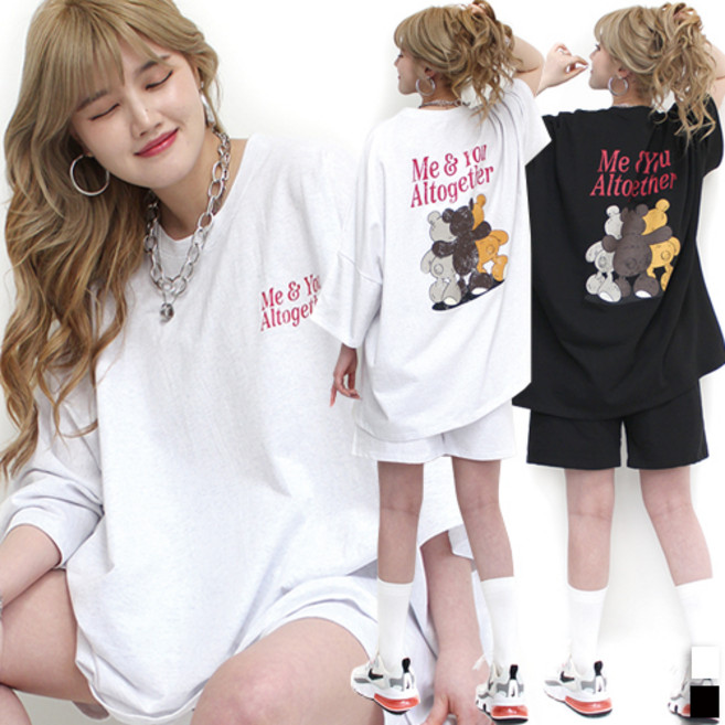 통통마녀 ] 곰가족 반팔 / 반바지 세트 55 ~ 99 / 빅사이즈 / 2컬러