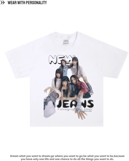 new jeans 女子組合T恤 重磅美式小領口, 1個, XL白色短袖