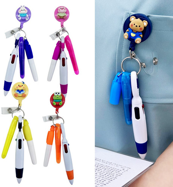 간호사 펜 테이프걸이 릴홀더 사원증 캐릭터 파츠 너스피아 3in1 펜 릴홀더, 1개, 핑크