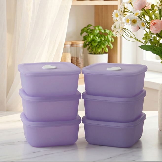 소노리떼 국산 실리콘 반투명 밥팩 정사각 400ml 전자레인지 식기세척기 가능, 퍼플, 6개