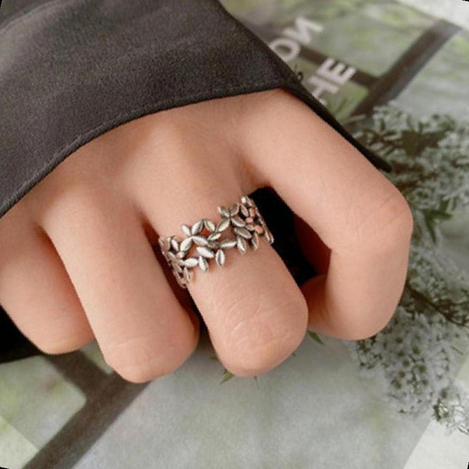 올리브 잎사귀 빈티지 링 개구 조절 패션 반지 실버 액세서리