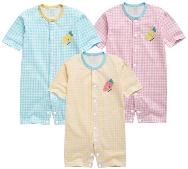 그린베베 여름용 영유아용 당근체크 편면 7부 우주복