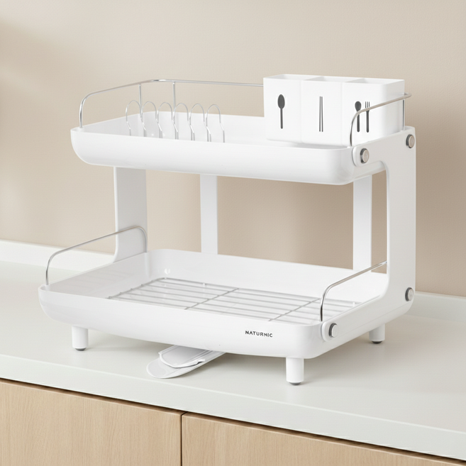 네이처닉 커브드 식기건조대, 2단, 화이트, 1개