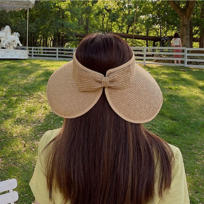 시즈올 리본 밀짚 돌돌이 선캡 여성 햇빛 자외선차단 여름모자 CAP73