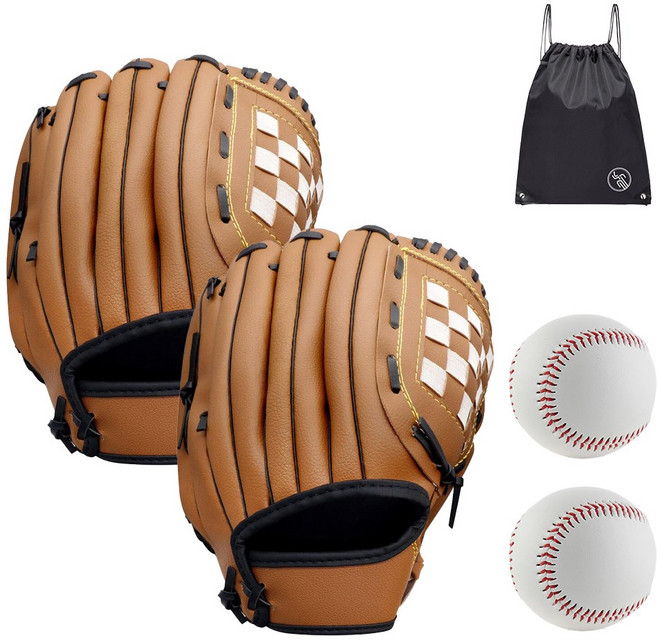 VITALO 올플레이 야구캐치볼 세트 우투 좌투용 글러브 2P+야구공2P+PGN짐쌕가방1P, 1세트, 우투 브라운세트