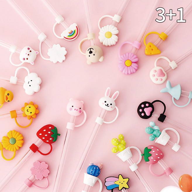 오달라 실리콘 빨대 구멍 마개 스토퍼 (3+1), 화이트벚꽃, 1개, 1개