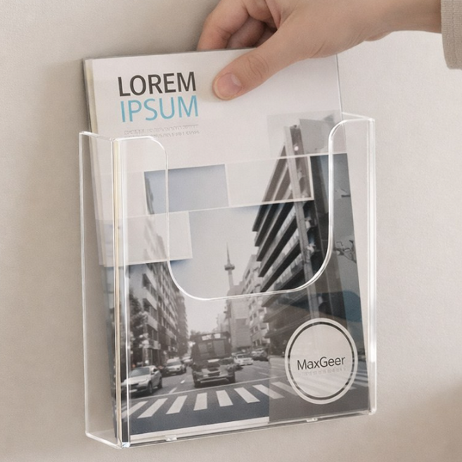 하스몰 벽부착 걸이 POP 아크릴 카달로그 브로셔 리플렛 홍보물 꽂이, 1개