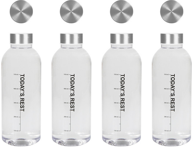 오늘의 쉼표 에코젠 밀크 보틀 바이오 플라스틱 물병 BPA FREE 뜨거운 음료 물 냉동 아이스 핫, 4개, 실버