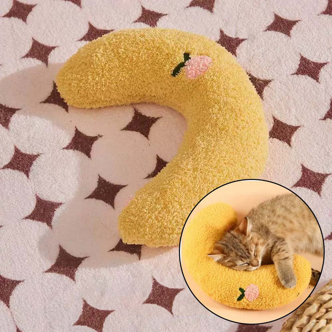 반려동물 수면 질 개선 목받침 쿠션 반달 베개, 1개, 옐로우