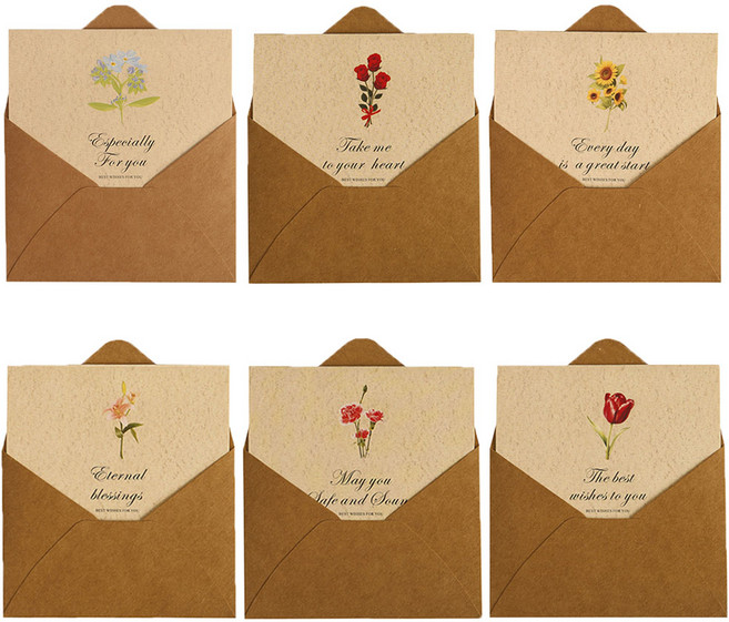 디어앤미 고급 꽃 미니 감사 인사 카드 6P 세트, 1개, 플라워