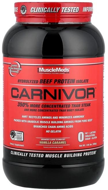 MuscleMeds Carnivor™ 가수분해 분리 소고기 단백질 바닐라 캐러멜 888g(1.95lb) MuscleMeds (머슬메즈), 884 g, 1개, 888g - 쿠팡