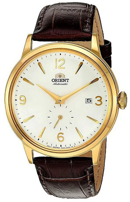 Orient 'Bambino Smasll Seconds\" 스테인리스 스틸 일본 오토매틱 / 핸드 와인딩 드레스 시계 화이트 - 골드 골드 케이스