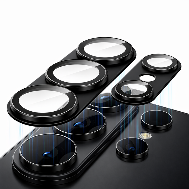 키큰기린 카메라 렌즈 보호 필름 9H 강화유리 메탈 빛번짐 방지 일체형 풀커버, 3개