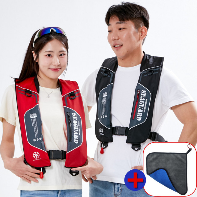 티모스포츠 자동팽창식 구명조끼 씨가드 기본형 KC인증 FREE 국내생산 수분감지 바다낚시, 블랙(화이트)