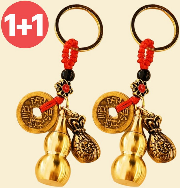 라워스 재물운 조롱박 엽전 복주머니 키링, 2개, 혼합색상
