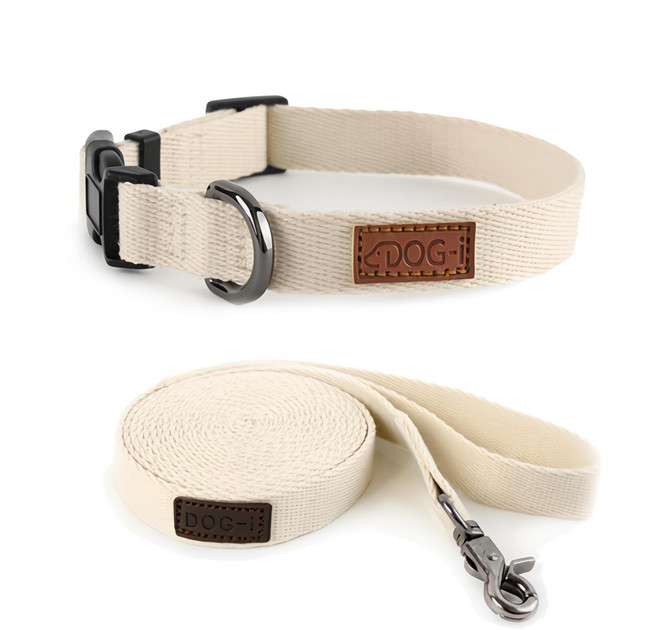 도그아이 강아지 목줄 + 리드줄, 아이보리, 1세트