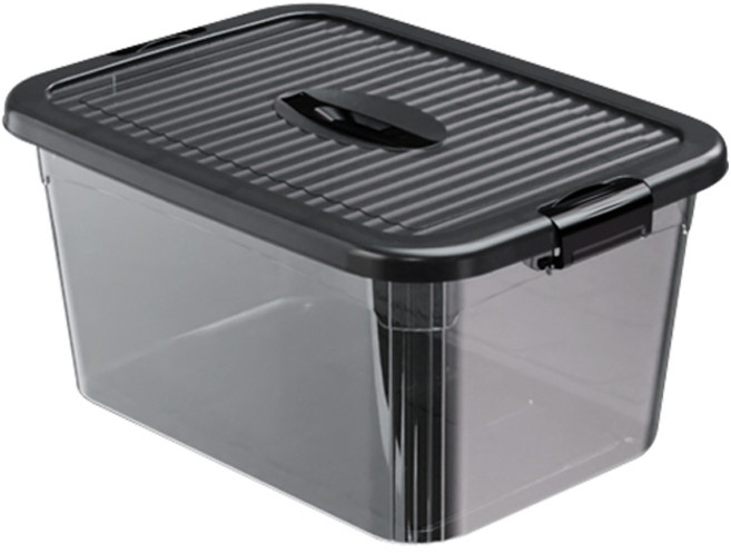 卡扣收納箱 附蓋子, 透黑, 1套