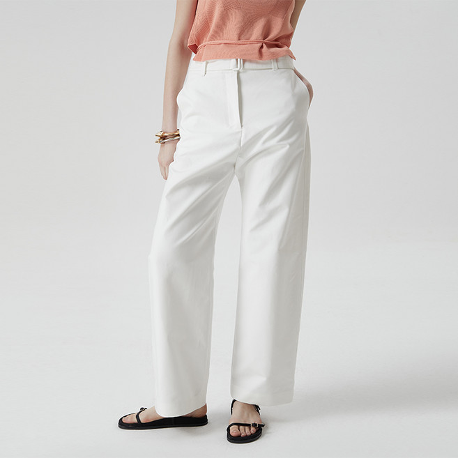 [컴젠] 여성 벨티드 노턱 코튼 팬츠 WHITE