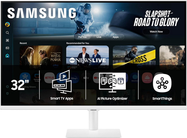 삼성 32인치 스마트 모니터 M7 M70F 4K UHD 디스플레이 비전 AI TV 앱 게이밍 허브 USBC HDMI 및 USBA 화이트 LS32FM703UNXZA 2025, White, 32-inch, Monitor Only
