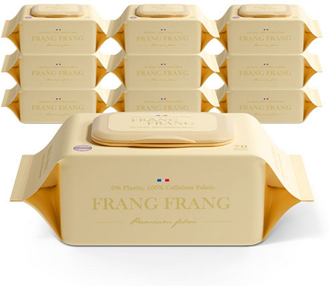 프랑프랑 플라스틱0% 에코 오리지널 65gsm 생분해 물티슈, 10개, 70개입