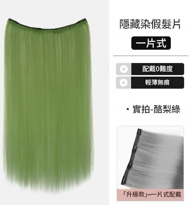假髮片 捲髮片 V型 仿真髮 無痕隱形接髮片 長髮增髮髮片, 1個, 09.大髮片北極綠50CM, 北極綠