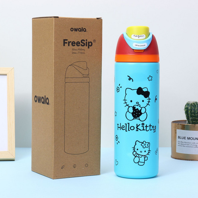 오왈라 Owala 캐릭터 스텐 바운스 뚜껑 휴대용 텀블러 야외 휴대용 스포츠 물컵 24oz, 푸른 색