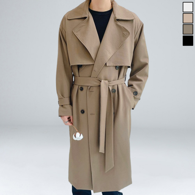 이브컴퍼니 오버핏 더블 롱 트렌치 코트 (1128-1)