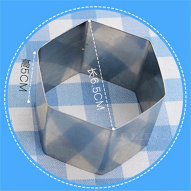 5pcs/lot 2.5 Inch Mini Round Hexagon Flower Lozenge Waterdrop Heart Shape Mousse Ring Cake Biscuit T, 05 Hexagon