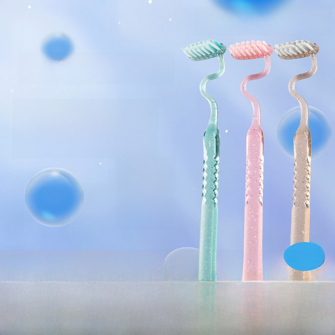 소프트 브러시 S형 세로 모양된 코너 가볍게 치아 칫솔, 10 소나무 녹색 복숭아 핑크 호박색 다크 브라운, 1개