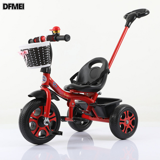 DFMEI 兒童三輪車腳踏車遛娃車小孩自行車寶寶手推車2-5歲 嬰兒童車, 1個, 1cm, 高配帶推把紅:如圖