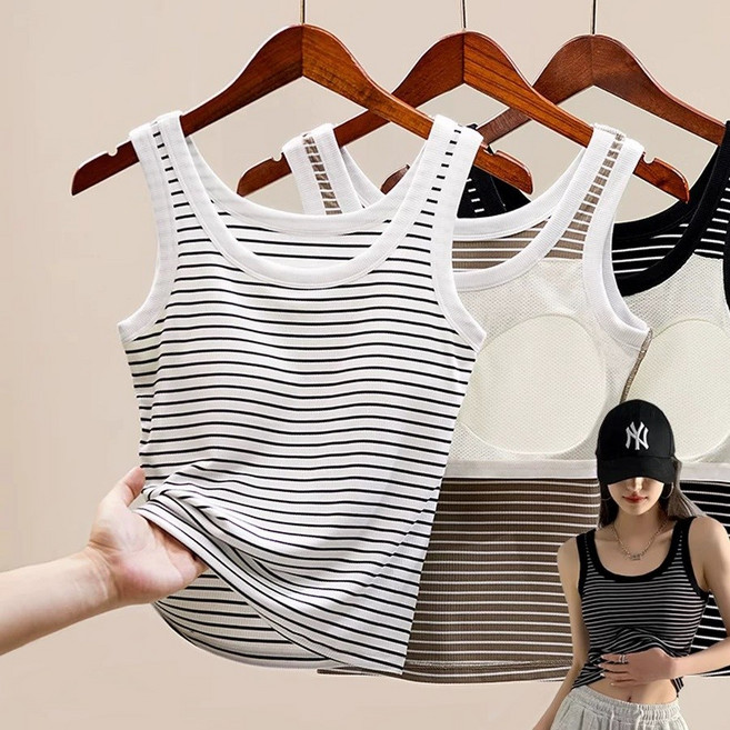 여성 스트라이프 캡나시 슬림핏 민소매 탑 프리사이즈(40-67kg권장)